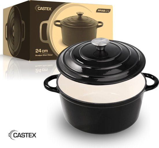 Castex Elegance Royal Gusseisen Kasserolle - Mit Deckel - 24 cm - Induktionspfanne - Schwarz