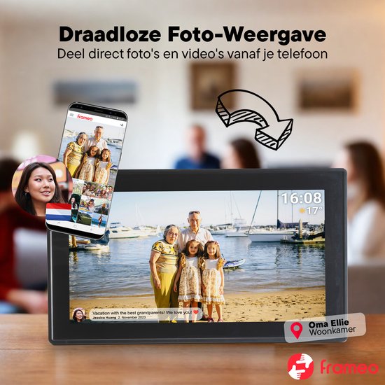 Denver Digitaler Bilderrahmen 15,6 Zoll - XL - Full HD - Frameo App - Fotorahmen - WLAN - 16GB - IPS Touchscreen - PFF1515B
