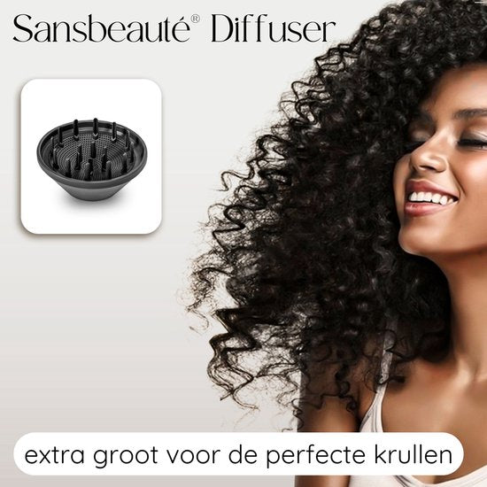 Sansbeauté® Haartrockner mit Diffusor - Locken - 110.000 U/min - Ionen-Haartrockner mit Bürste - 3 Stufen - 3 Aufsätze - Reisehaartrockner - Coolshot - Haartrockner mit Diffusor - Haartrockner - 2000W - EssentiaPRO®