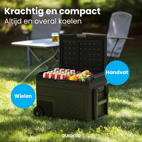 Auronic Electric Cool Box - Kompressor - Mit Rädern - 12V 230 Volt - Auto - 40L - Kühlbox - Schwarz/Grau