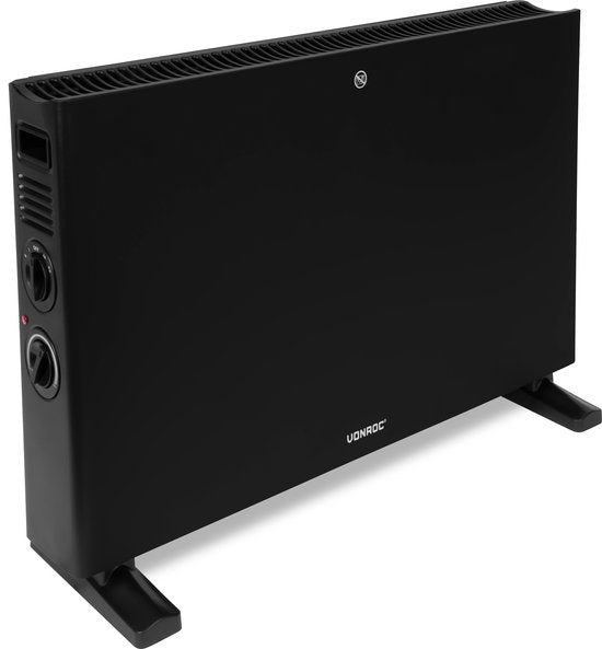 VONROC Elektroheizung - Konvektorheizung - Mit eingebautem Heizkörperlüfter - 2 Stufen: 1250W/2000W - Einstellbarer Thermostat - Beheizt Räume bis zu 24m2 - Modernes Design - Schwarz