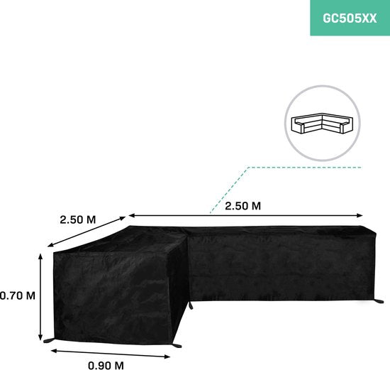 VONROC Premium Gartenbank-Schutzhülle - L-Form - 250/90 x 250/90 x 70cm
