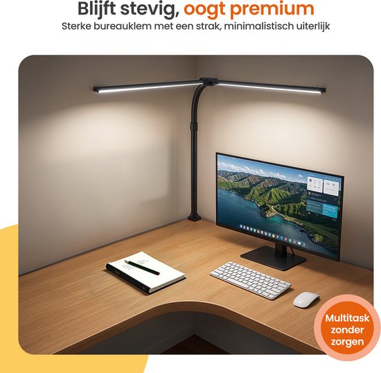 Goliving Schreibtischlampe mit Klemmhalterung XL - 78 CM - LED dimmbar mit Fernbedienung - Klemmhalterung - Tischlampe - Leselampe - Flexibel - LED Lampe - Touch Control - Softclose - Schwarz