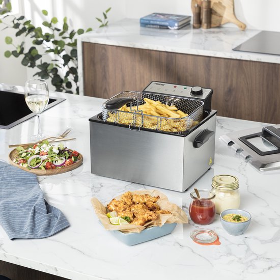 Princess Fryer 185000 - Großfritteuse - 1 großer und 2 kleine Körbe - 5 Liter - 3270W - Sichtfenster - Kaltzone - Anti-Geruchsfilter