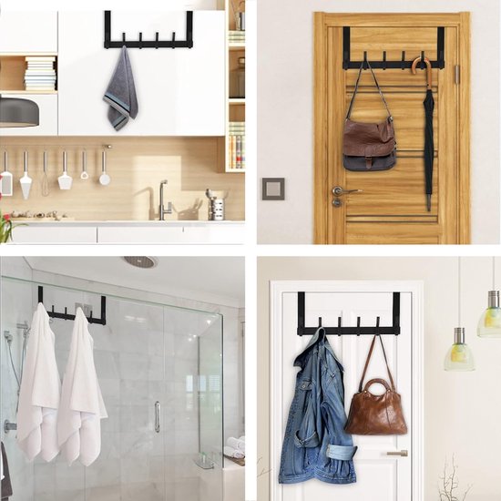 Türgarderobe - 12 Haken - Edelstahl - Hängend - Garderobenständer - Kleidung - Kleiderbügel - Haken - Vintage - Industrial - Garde Garderobe - Schwarz - Luft