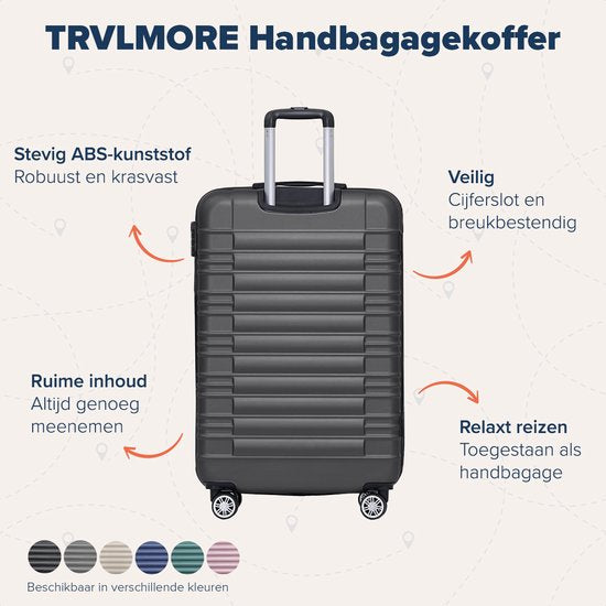 TRVLMORE - Handgepäckkoffer - 38L - Zahlenschloss - Leichtgewicht - Trolley - 54x36x20cm - Dunkelgrau