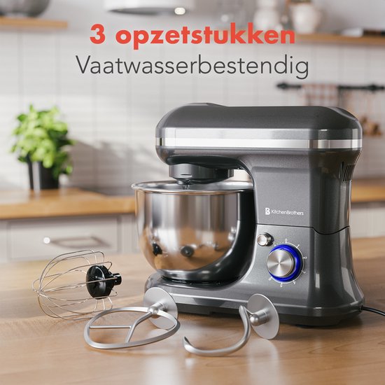 KitchenBrothers Küchenmaschine - Küchenroboter - 5L - Küchenmixer - 1200W - Anthrazit