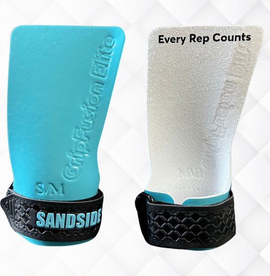 Sandside CrossFit Grips Elite 2.0 - Klebrige Handgriffe - Keine Kreide - Fitness-Handschuhe - Fingerlose Griffe - Himmelblau L/XL