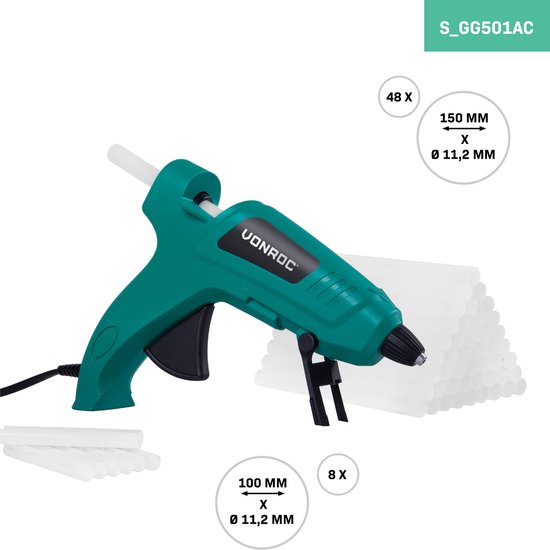 VONROC Klebepistole - 70W - Ø11,2MM - Antitropf-Funktion - Inkl. 56 Klebepatronen