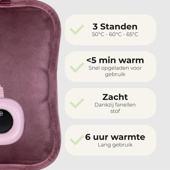 STAUS&BACH Bellune - Elektrische Wärmflasche mit Hülle - Wärmflasche mit 3 Wärmestufen (50°C bis 65°C) - 2 bis 10 Stunden warm - Wärmflasche für Baby - Bauch-, Nacken- und Rückenwärmer - Menstruationswärmestreifen - Bordeauxrot