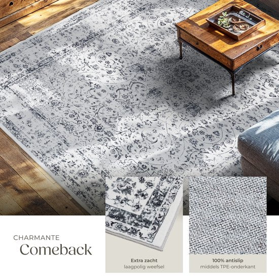 tectake - Vintage-Design-Teppich - Niederflorteppich - Aliya - 240cm x 340cm - grau