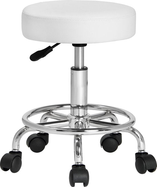 Rollhocker - Höhenverstellbar 360°C drehbar - 51-65cm Sitzhöhe Weiß