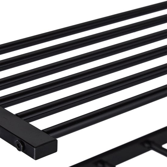 Wandgarderobe hängend - mit Ablage - 5 Haken - Metall - 28 x 65 x 25 cm - schwarz