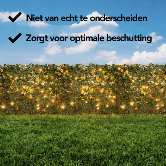 Brixy Künstliche Hecke Solar - Led - Ausziehbar - 180 x 90 cm - Künstlicher Efeu - Künstliche Pflanzen für den Außen- und Innenbereich - Pflanzenimitation - Künstlicher Efeu - Ausziehbar - Licht - Beleuchtung