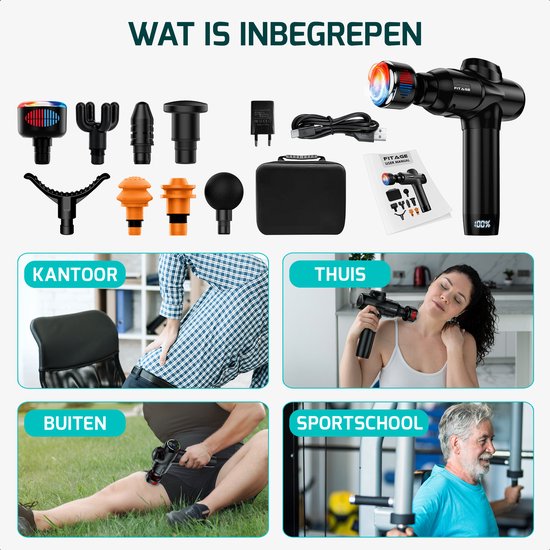 FITAGE Massagepistole Heiß & Kalt - 8 Aufsätze - 20 Positionen - Schwarz