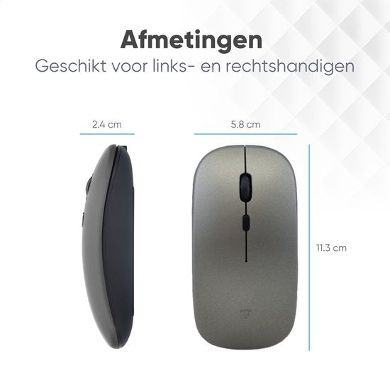 Trendfield Wireless Mouse - Wiederaufladbare Computermaus - Bluetooth - Ergonomische Maus mit Silent Click - Geeignet für alle Laptops - Space Grey