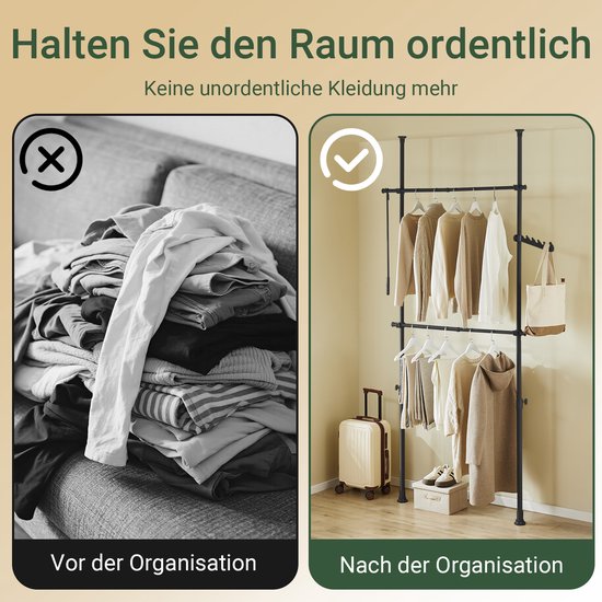 SoBuy Teleskop-Kleiderständer - Verstellbares Aufbewahrungssystem - Kleiderstangensystem - B(75-126) × H(200-295) cm, Schwarz, FRG109-II-SCH
