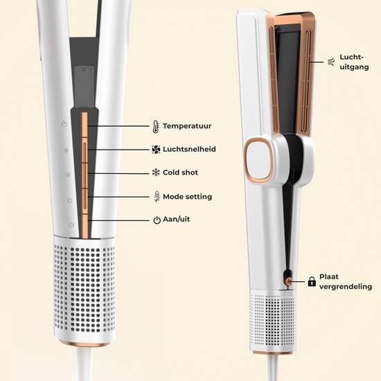 Largolash Hairstrait Straightener Wet-to-Dry - 2 in 1 - Airstraight - Dupe - Haartrockner & Glätteisen - Coldshot - 80ºC bis 140ºC