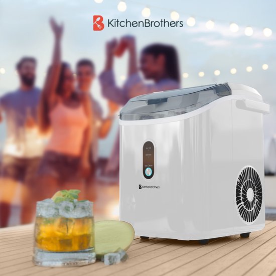 KitchenBrothers Nugget Eiswürfelbereiter - 1.1L - Crushed Ice Maker mit Eisportionierer - Tragbar - 15kg/24 Stunden - Weiß
