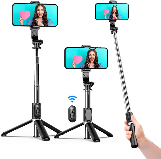 Selfie Stick - 3 in 1 - inkl. Fernbedienung - Für iPhone und Samsung - Telefonstativ - Bluetooth - Smartphone - Luft
