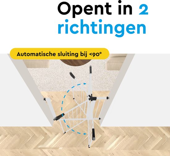 BRASQ Treppengitter ohne Bohren - Sicherheitstor - Kindertor mit Verlängerung 75 bis 93 cm - Ausziehbar - Klemmbefestigung - Metall - Hundetor - Weiß