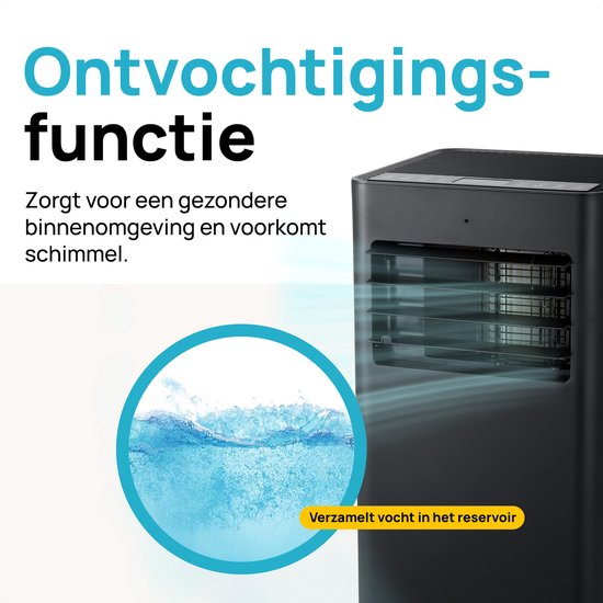 MOA - Klimaanlage - 7.000 BTU - mit Fernbedienung - Energieklasse A - bis zu 60 m³ Kühlleistung - Ventilator und Entfeuchter - Schwarz