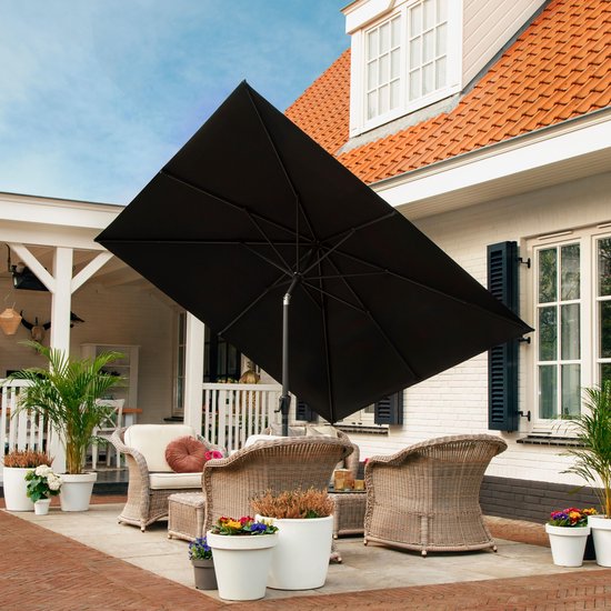 VONROC Premium Stick Sonnenschirm Rosolina - 280x280cm - Inkl. Schutzhülle - Quadratisch - Neigbar - UV-beständiges Tuch - Schwarz