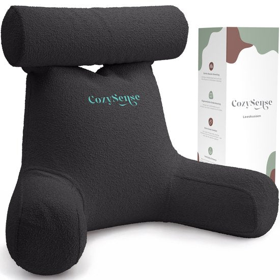 Cozysense® - Lesekissen - Bett-Lesekissen - Buchsitz - Ergonomisches Sitzkissen mit Bouclé-Stoff - Buchkissen - Lesekissen - Großformatige Stütze für Rücken, Nacken und Arme - Relax-Kissen - Verstellbare Polsterung - CertiPUR® - Abnehmbarer Bezug - Grau