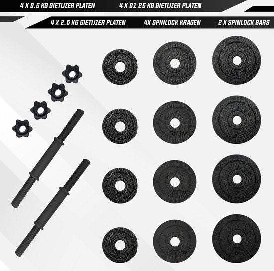 Fitby Dumbells 20KG - Hanteln - Gewichte Set - Einstellbare Hanteln - Hantelset - Hantelset - Gusseisen - Inklusive Aufbewahrungskoffer