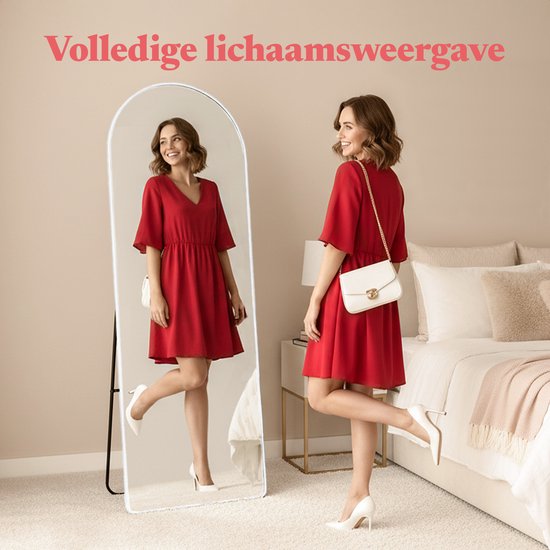 Fraay Pass Mirror 160x55cm - Stehend & hängend - Minimalistischer Wandspiegel - Stehspiegel - Weiß Matt