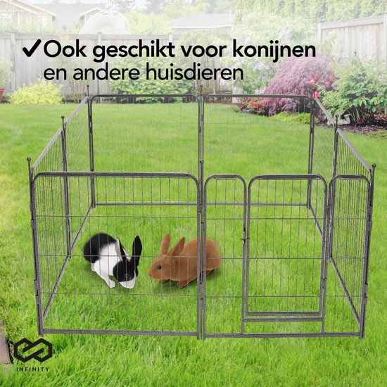 Infinity Goods Hundeauslauf - Welpenauslauf - 8 Paneele - 100 x 80 CM - faltbar - mit Tür - Stahl - Schwarz