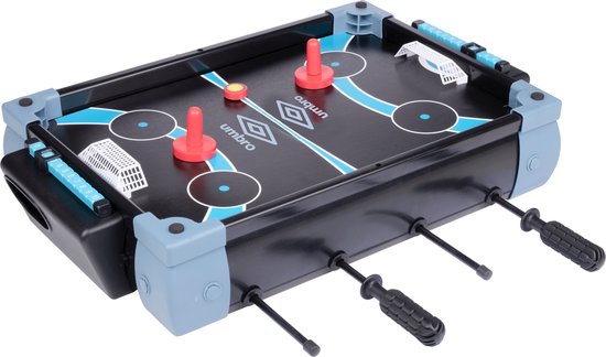 Umbro Tischfußballtisch Modell - 5-in-1 Tischspiel - 40 x 30 x 25 CM - Tischfußballspiel - Fußball, Hockey, Basketball, Tennis und Bowling - Schwarz/Blau