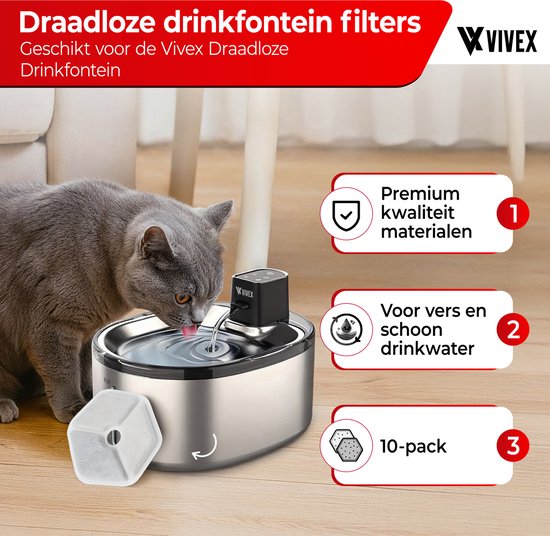 Vivex® Drahtlose Trinkbrunnenfilter - Katzenbrunnenfilter - Premium Qualität - 10 Stück