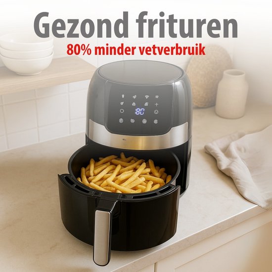 alpina Airfryer 4.5L- Heißluftfritteuse für 2 bis 4 Personen - Luftfritteuse mit einstellbarer Temperatur von 80°C bis 200°C - Timer bis zu 60 Minuten - Heißluftfritteuse 1400W - Schwarz