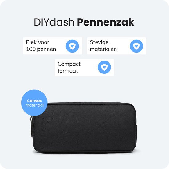 Diydash Federmäppchen - Federtasche - Federmäppchen - Schulmäppchen - Großes Federmäppchen - Schulbedarf - Trousse Scolaire - Für Mädchen, Jungen und Erwachsene - Schwarz