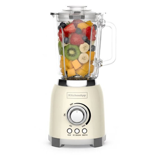 KitchenApp Retro Blender 1.5L - Glaskrug - 800W - Crushed Ice, Smoothie & Pulse - Beige