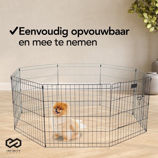 Infinity Goods Welpenauslauf - Hundeauslauf - 8 Paneele - 60 x 60 CM - 480 CM Umfang - faltbar - mit Tür - Kaninchenauslauf - Schwarz