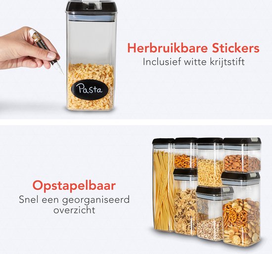 KitchenBrothers Vorratsdosen - 14 Stück - luftdicht - wiederbeschreibbare Etiketten - Kunststoff
