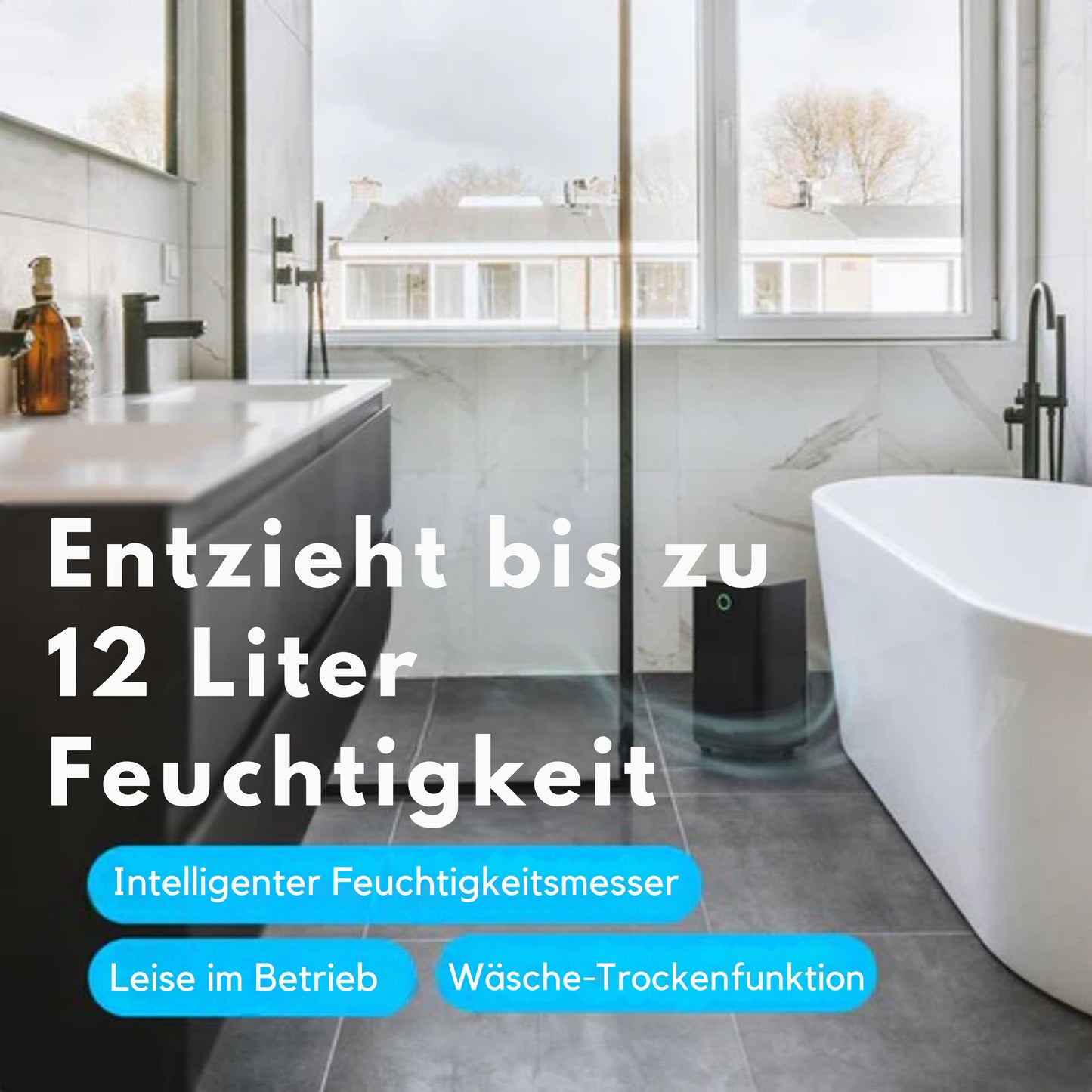 Auronic Luftentfeuchter - Compact Series - 12L pro Tag - Waschtrockenfunktion - Schlafzimmer, Badezimmer und Wohnzimmer - Feuchtigkeitsentferner für den Haushalt - Schwarz