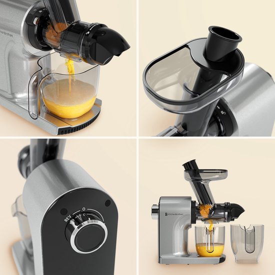 KitchenBrothers Slowjuicer - Kompakt - Saftpresse - Gemüse- und Obstpresse - 45 mm - 500 ml - Grau