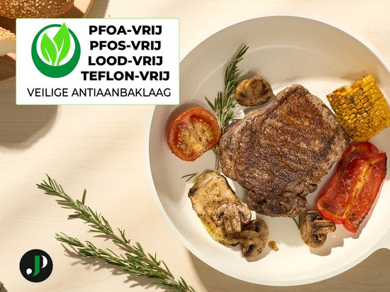 Just Perfecto 15-teiliges Induktionskochgeschirrset - Beigefarbenes Kochgeschirrset mit Deckel für Gas und Induktion - PFAS-frei - Kalte Griffe