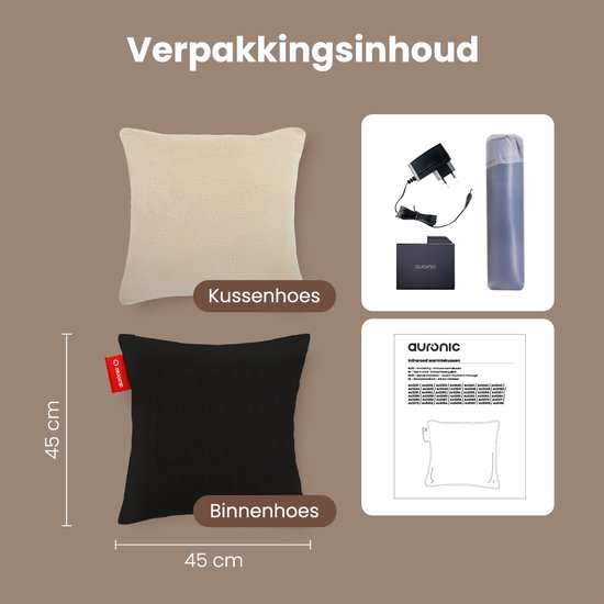 Auronic Wärmekissen - Sherpa Fleece - 45x45 - Kabellos - Wiederaufladbar - Elektrisches Kissen - Infrarot - Beige