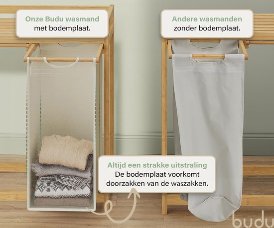 Budu Wäschekorb mit 3 Fächern – Wäschetrennkorb – Wäschekörbe aus Bambus – 150 l