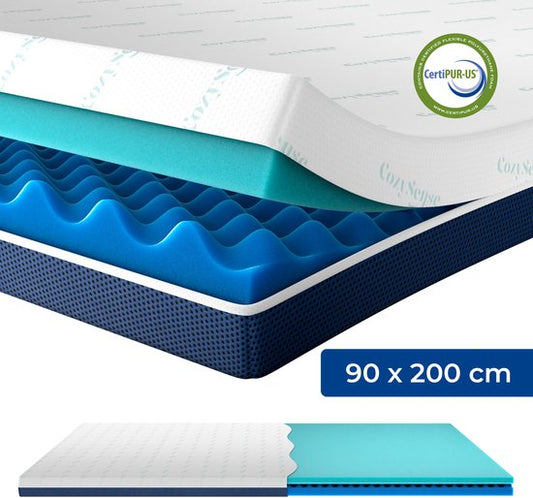 CozySense® DualFeel Topper Matratze 90x200 - Matratzenauflage - Obere Abdeckung Matratze - Mit kühler & warmer Seite - CertiPUR® - Mittlere Festigkeit - 7,5 cm - Waschbarer Bezug