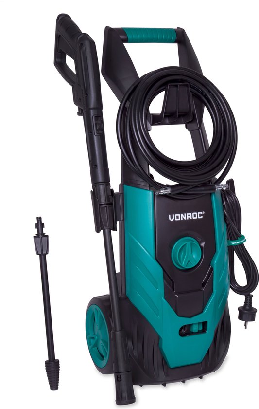 VONROC Hochdruckreiniger V18-1 1800W â€“ 140 bar â€“ 420 l/h â€“ inkl. 8m Schlauch, Reinigungsmitteltank und mehr