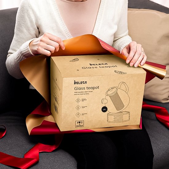 Deleca Teekanne aus Glas mit Filter und Teelichtwärmer-Set - Borosilikatglas - Edelstahlsieb - Weihnachtsgeschenk - für losen Tee / Teeblumen - 1.5L