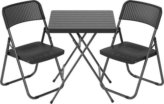 LifeGoods Bistro-Set - 3-teilig - klappbar - Rattan-Look - Garten-Set mit Beistelltisch - Schwarz - 200kg Tragkraft - wetterfest