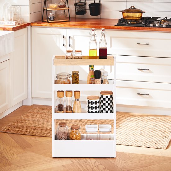 SoBuy NSR12-W Badezimmerschrank - Weißer Holzschrank mit Rädern