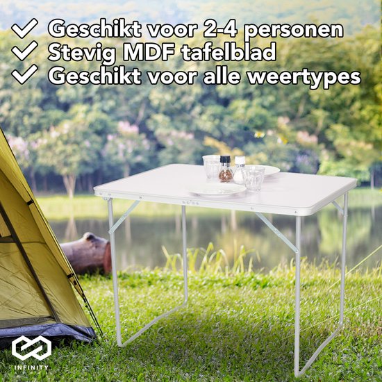 Infinity Goods Campingtisch - Klappbar - Gartentisch - 80x60x70 cm - Outdoor/Indoor - Tragegriff - Kompakt - Aluminium - Weiß