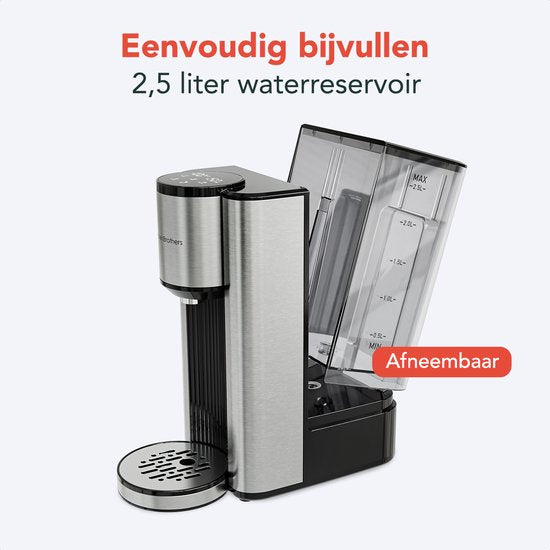 KitchenBrothers Heißwasserspender - Heißwasserhahn - 40-100°C - 150/250/300 ml - Instant Wasserkocher - 2.5L - Schwarz